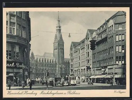 AK Hamburg, Blick in die Mönckebergstrasse mit Rathaus