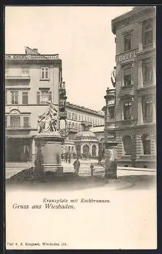 AK Wiesbaden, Kranzplatz mit Kochbrunnen