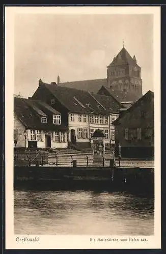 AK Greifswald, Brüggstrasse mit Marienkirche