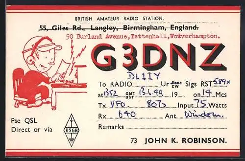 AK Birmingham, British Amateur Radio Station G3 DNZ