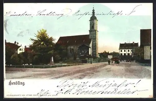 AK München-Sendling, Ortspartie mit Kirche