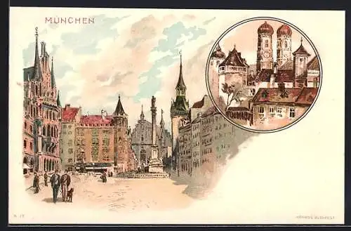 Lithographie München, Marienplatz