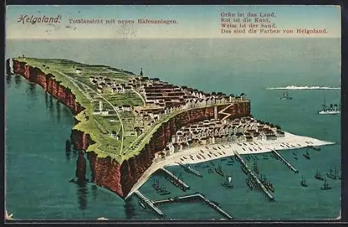 AK Helgoland, Inselpanorama mit Kriegshafen