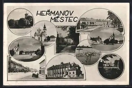 AK Hermanuv Mestec /Hermannstädtel, Strassenpartie, Namesti, Schloss, Zamek