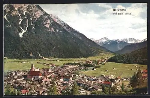 AK Mittenwald, Gesamtansicht mit Blick gegen die Tiroler Berge