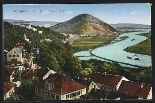 AK Donaustauf, Blick auf Walhalla, Dampfer