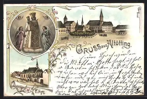 Lithographie Altötting, Kapellplatz mit der Gnadenkapelle