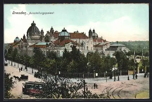 AK Dresden, Strassenbahn am Ausstellungspalast