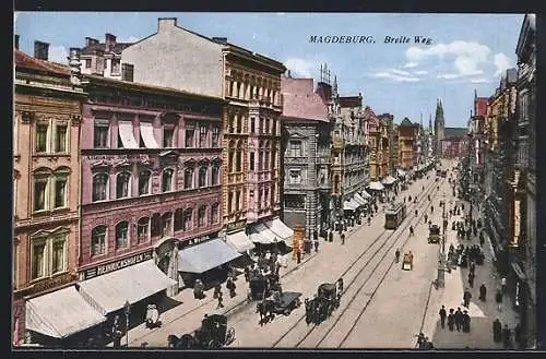 AK Magdeburg, Strasse Breiteweg aus der Vogelschau