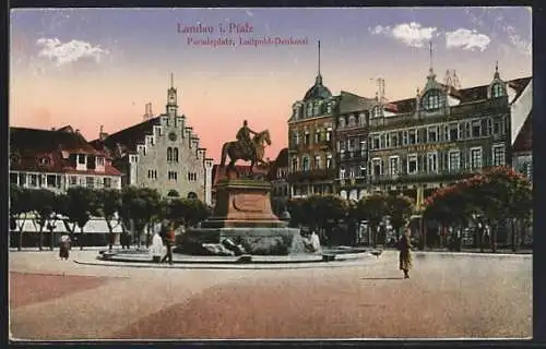 AK Landau i. Pfalz, Paradeplatz mit Luitpold-Denkmal