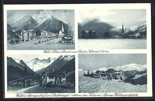 AK Krimml, Waltl`s Hotel und Pension zur Post, Waltl`s Alpengasthof am Plattenkogel, Ortspartie im Schnee