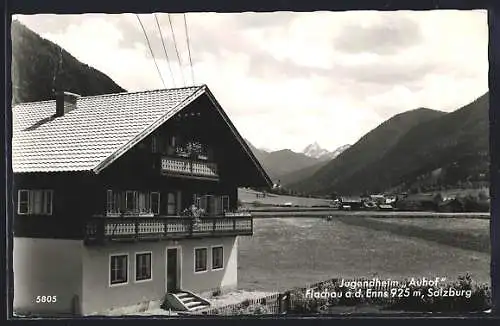 AK Flachau a. d. Enns, Jugendheim Auhof mit Umgebung und Bergpanorama