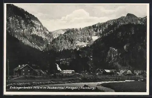 AK Enzingerboden im Stubachtal, Ortsansicht vor Bergpanorama