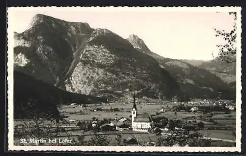 AK St. Martin bei Lofer, Gesamtansicht mit Bergpanorama aus der Vogelschau