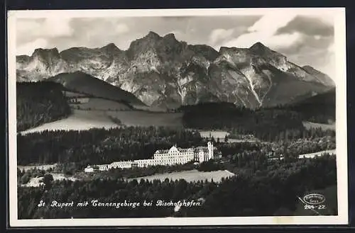 AK St. Rupert bei Bischofshofen, Ortsansicht mit Tennengebirge aus der Vogelschau