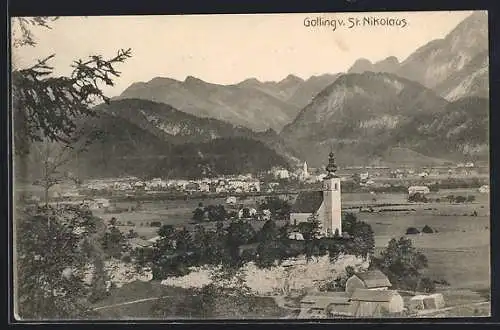 AK Golling an der Salzach, Ortspartie mit Kirche von St. Nikolaus aus