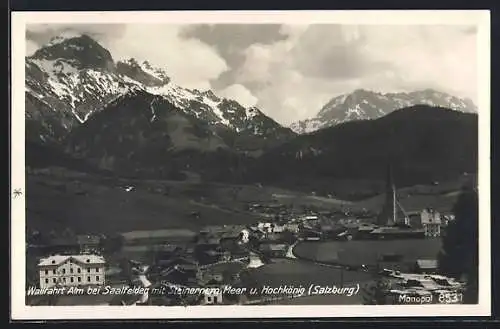 AK Saalfelden, Wallfahrt Alm, Ansicht mit Steinernem Meer u. Hochkönig aus der Vogelschau