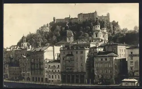 AK Salzburg, Teilansicht mit Festung aus der Vogelschau