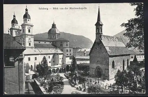 AK Salzburg, Blick von der Maximus-Kapelle auf den Friedhof