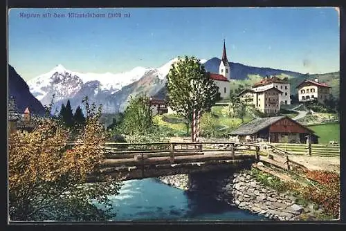 AK Kaprun, Ortspartie am Bach mit Blick zum Kitzsteinhorn