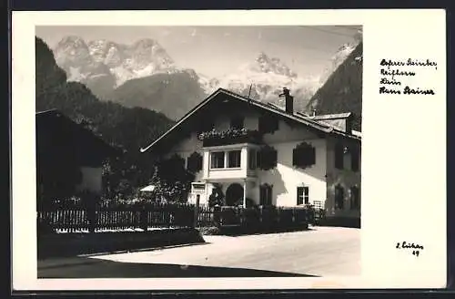 AK Lofer, Pension Haus Stausee mit Blick auf die Loferer Steinberge