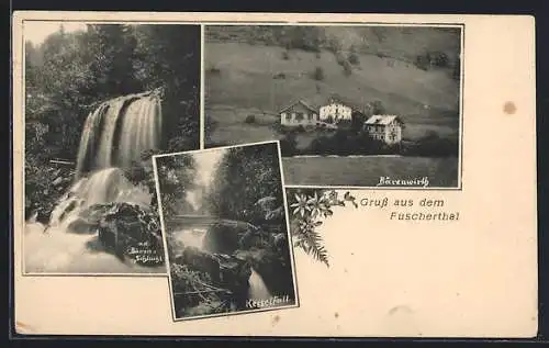 AK Fusch /Fuschertal, Gasthaus Bärenwirth, Wasserfall a. d. Bärenschlucht, Kesselfall