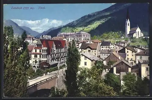 AK Landeck, Ortspartie mit Kirche