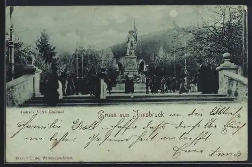 Mondschein-AK Innsbruck, Andreas Hofer-Denkmal mit Besuchern