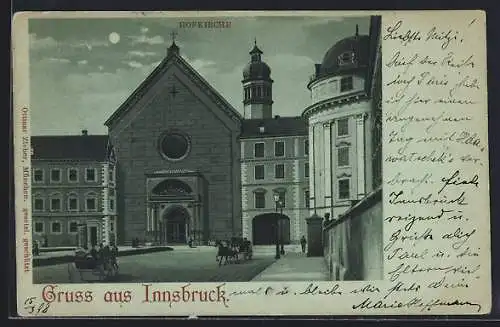 Mondschein-Lithographie Innsbruck, Kutschen vor der Hofkirche