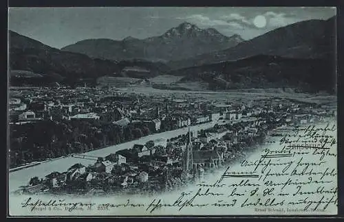 Mondschein-AK Innsbruck, Stadtpanorama mit Flusspartie