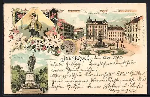 Lithographie Innsbruck, Andreas Hofer-Denkmal, Margarethen-Platz