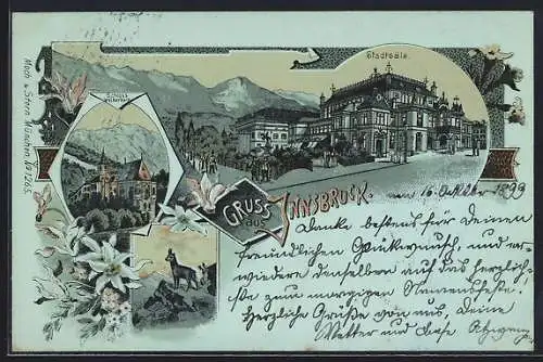 Mondschein-Lithographie Innsbruck, Stadtsäle, Schloss Weiherburg, Gämse