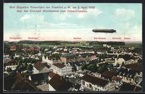 AK Wörishofen, Graf Zeppelins Retourfahrt 1909