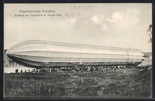 AK Oppenheim, Zeppelins erste Fernfahrt, Landung bei Oppenheim am 4.8.1908