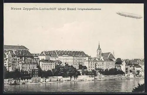 AK Basel, Neues Zeppelin-Luftschiff über der Stadt