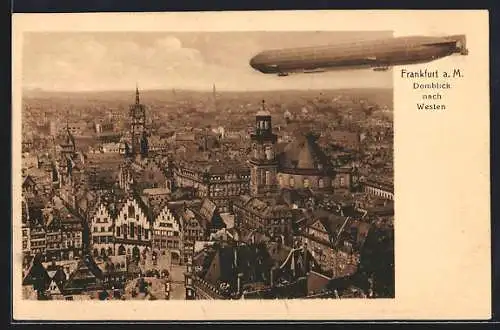 AK Frankfurt am Main, Zeppelin über dem Dom