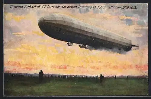 AK Berlin-Johannisthal, Marine-Zeppelin L2 vor der ersten Landung am 20.9.1913