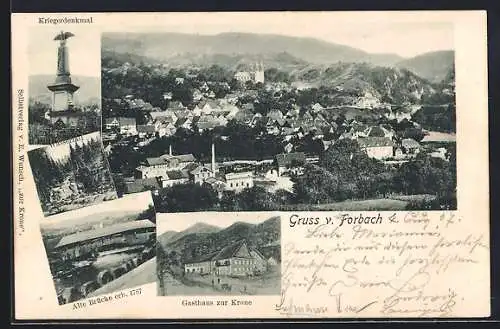 AK Forbach, Gasthaus zur Krone, Kriegerdenkmal, Wasserfall