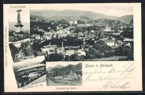 AK Forbach, Gasthaus zur Krone, Kriegerdenkmal, Wasserfall