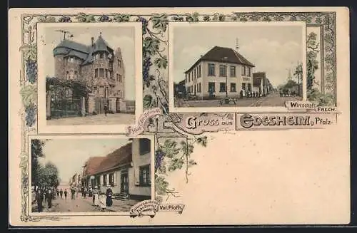 AK Edesheim /Pfalz, Gasthaus von Frech, Colonialwarenhandlung Val. Pioth, Haus Dr. Schmitt