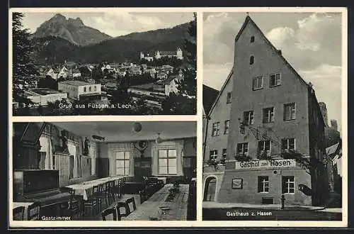 AK Füssen a. Lech, Gasthaus z. Hasen mit Innenansicht