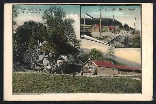 AK Reicholzried, Gasthaus Reicholzried Sommerkeller, Blick auf den Bahnhof