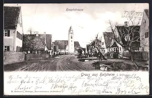 AK Holzheim b. Dillingen, Hauptstrasse mit Blick zur Kirche