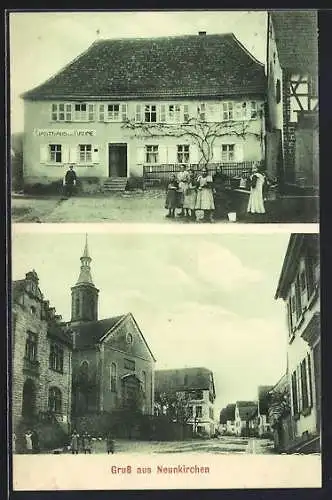 AK Neunkirchen / Eberbach, Gasthaus zur Krone, Strassenpartie mit Kirche