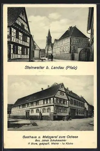 AK Steinweiler b. Landau /Pfalz, Gasthaus u. Metzgerei zum Ochsen, Bes. Jakob Schuhmacher