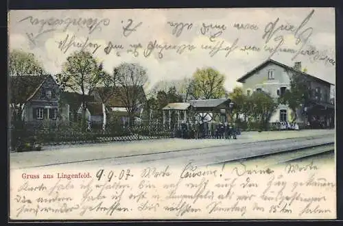 AK Lingenfeld, Strassenpartie vor dem Bahnhof