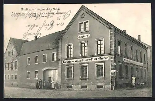 AK Lingenfeld /Pfalz, Gasthaus zum weissen Lamm, Bes. Fried. Rembor, Aussenansicht