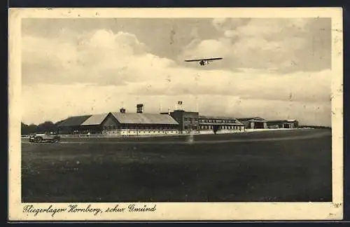 AK Schw. Gmünd, Fliegerlager Hornberg mit landendem Segelflugzeug