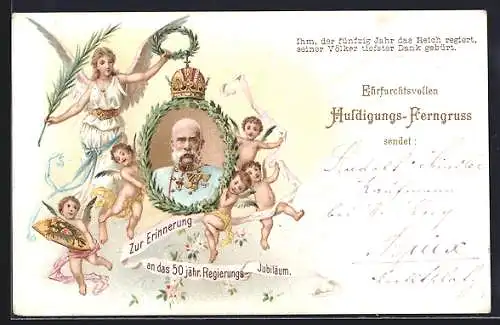 Künstler-AK 50jähriges Regierungsjubiläum von Kaiser Franz Josef I. von Österreich