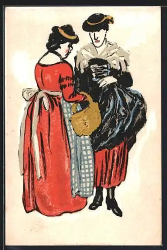 AK Werdenfels, Verein für Kunst u. Kunstgewerbe, Faschingsfest, Frauen in Tracht, Jugendstil